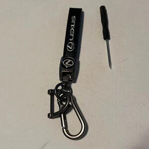Lexus Logo Key Fob Keychain in Black and Silver Leather NWT